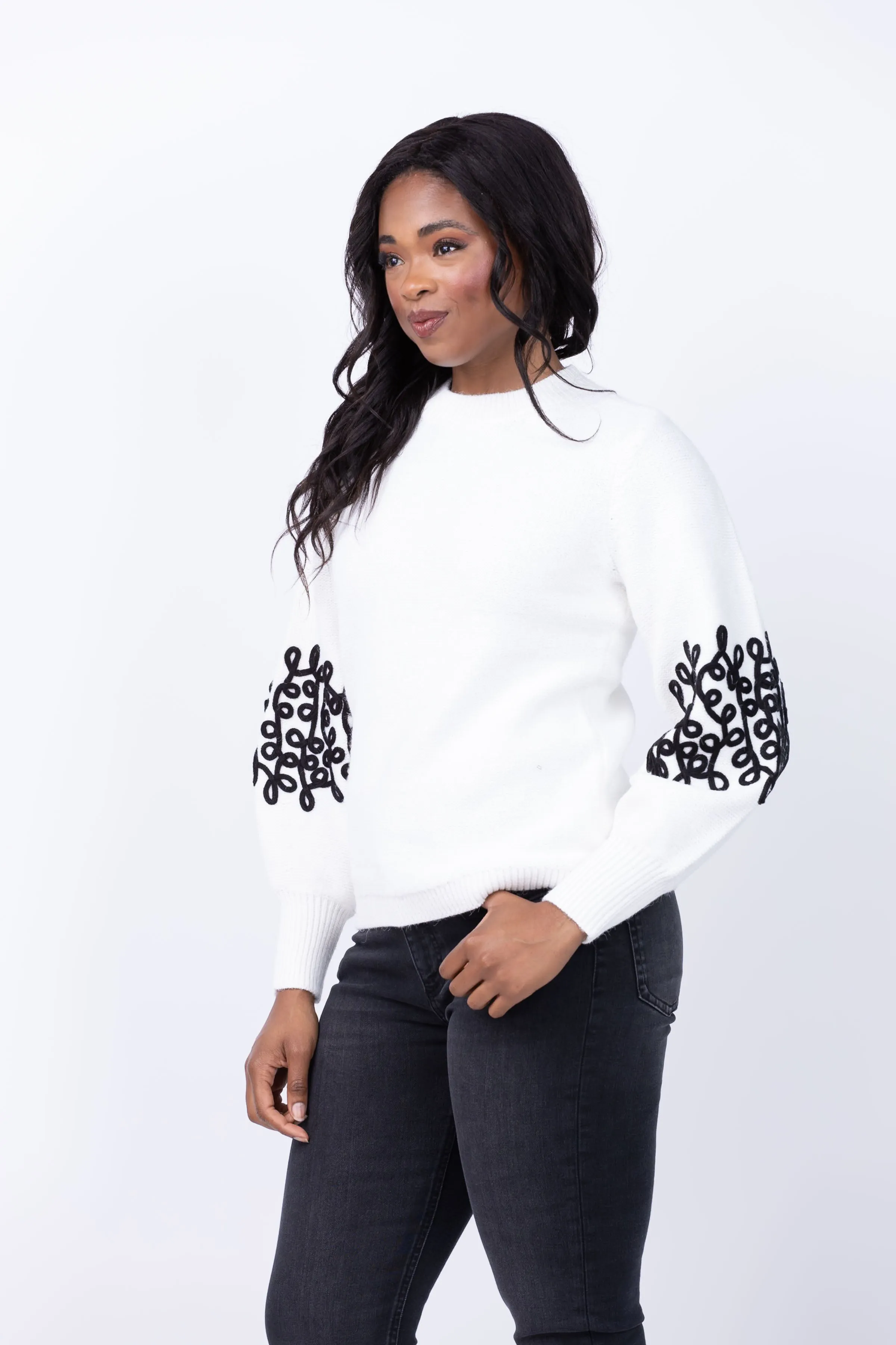 Tyler Boe Soutach Trim Sleeve Sweater in Ivory