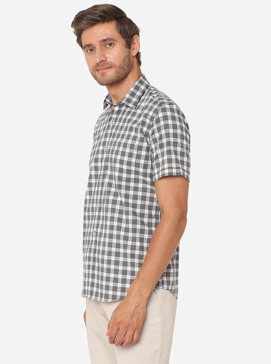 White & Grey Checked Slim Fit Casual Shirt | JadeBlue