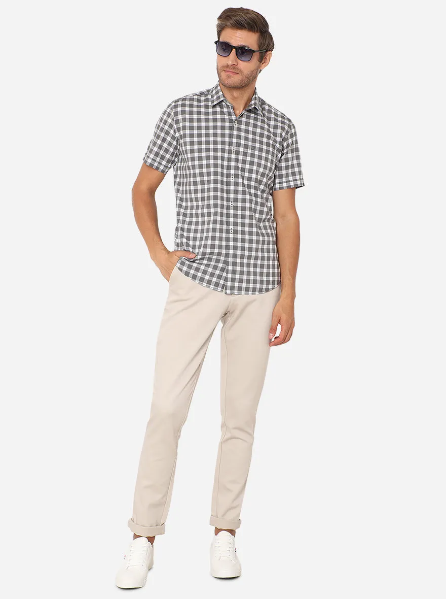 White & Grey Checked Slim Fit Casual Shirt | JadeBlue