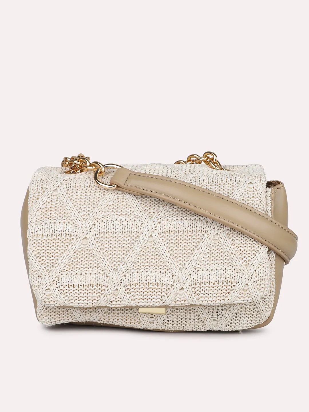 Women Beige Textured Structured Sling Bag