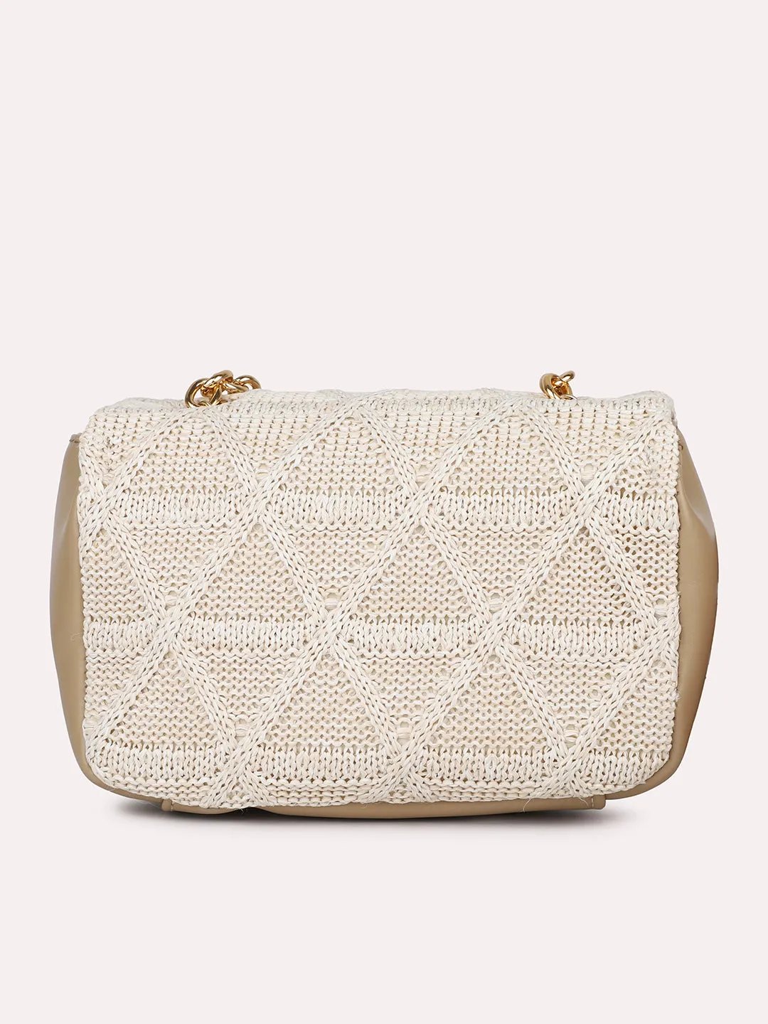 Women Beige Textured Structured Sling Bag