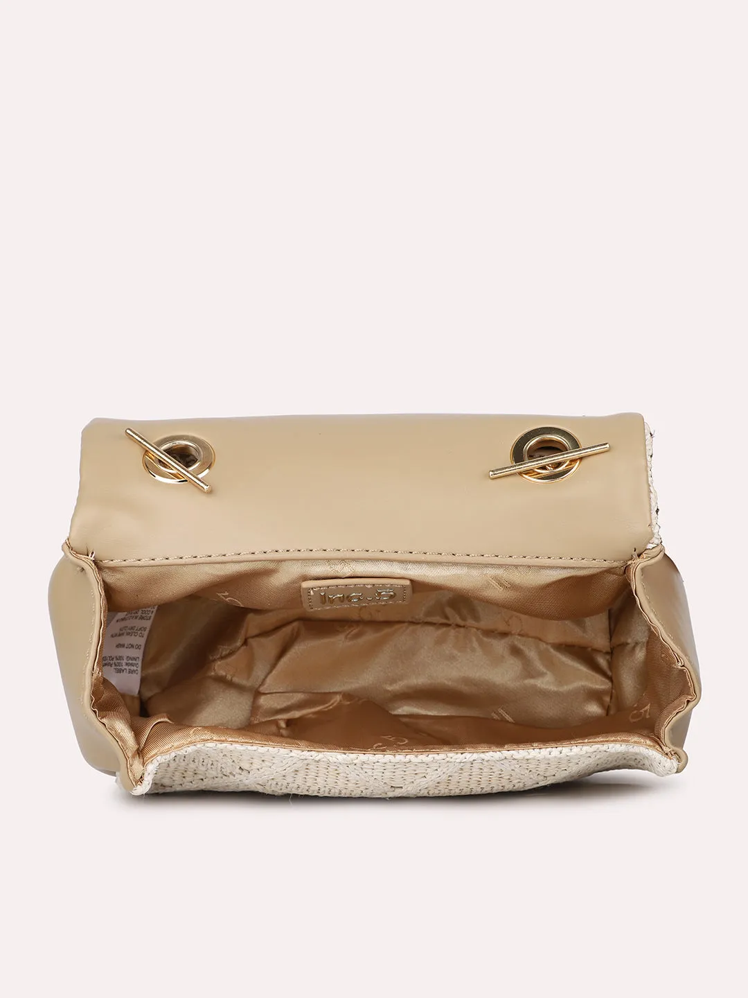 Women Beige Textured Structured Sling Bag