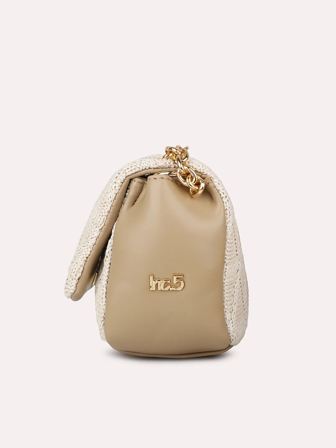 Women Beige Textured Structured Sling Bag