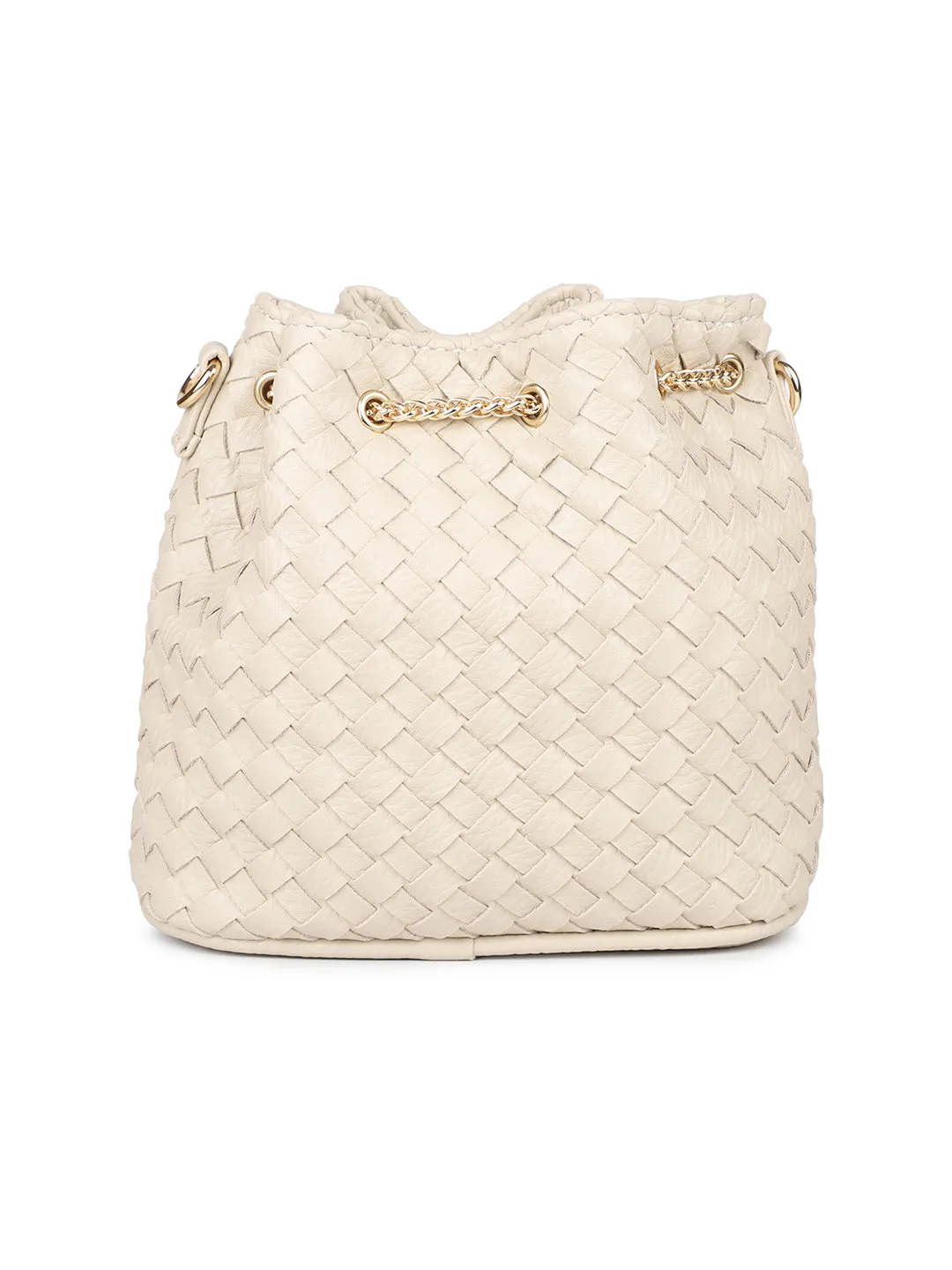 Women Beige Woven Design Structured Potli Clutch