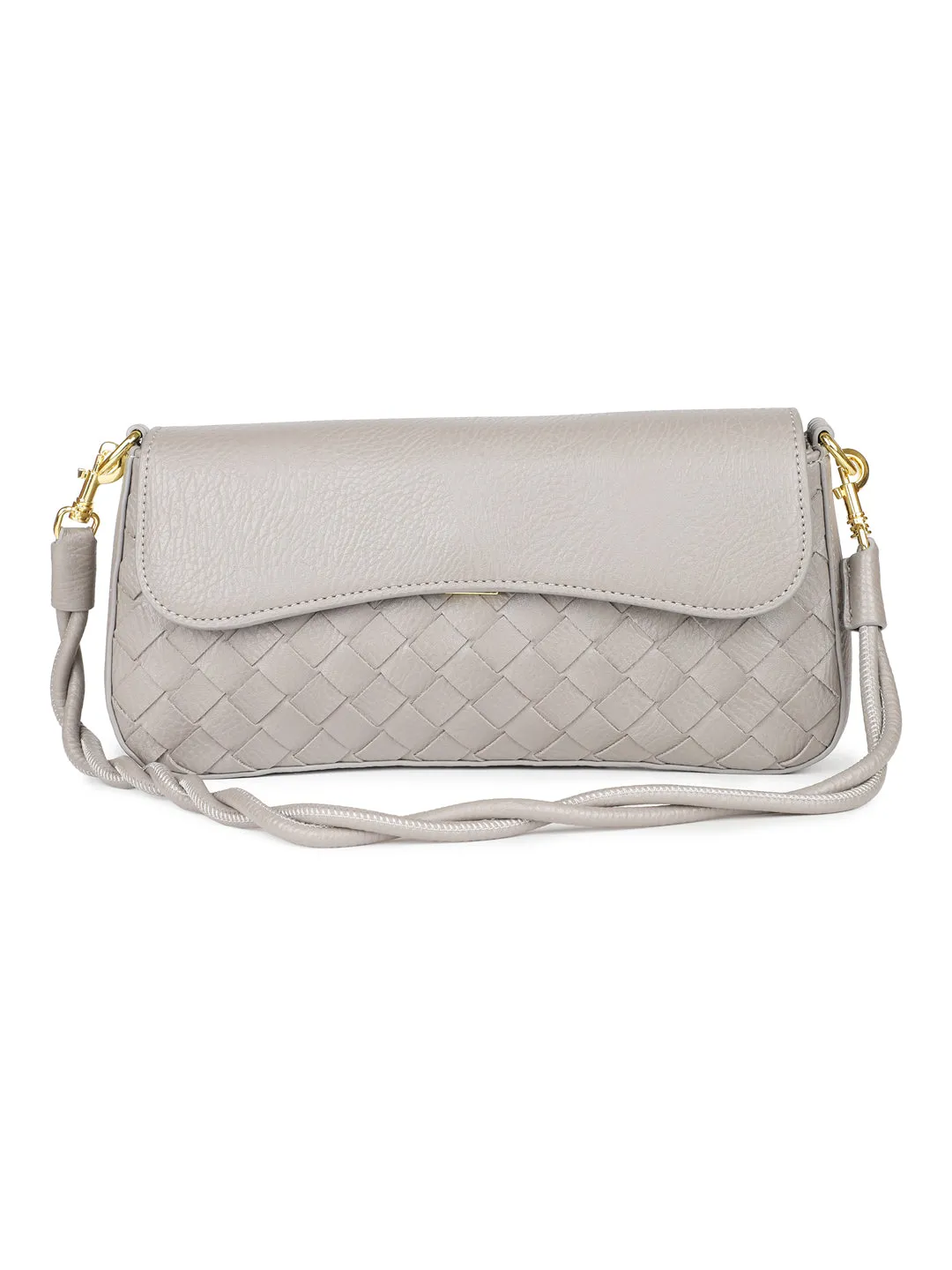 Women Grey Woven Textured Sling Bag