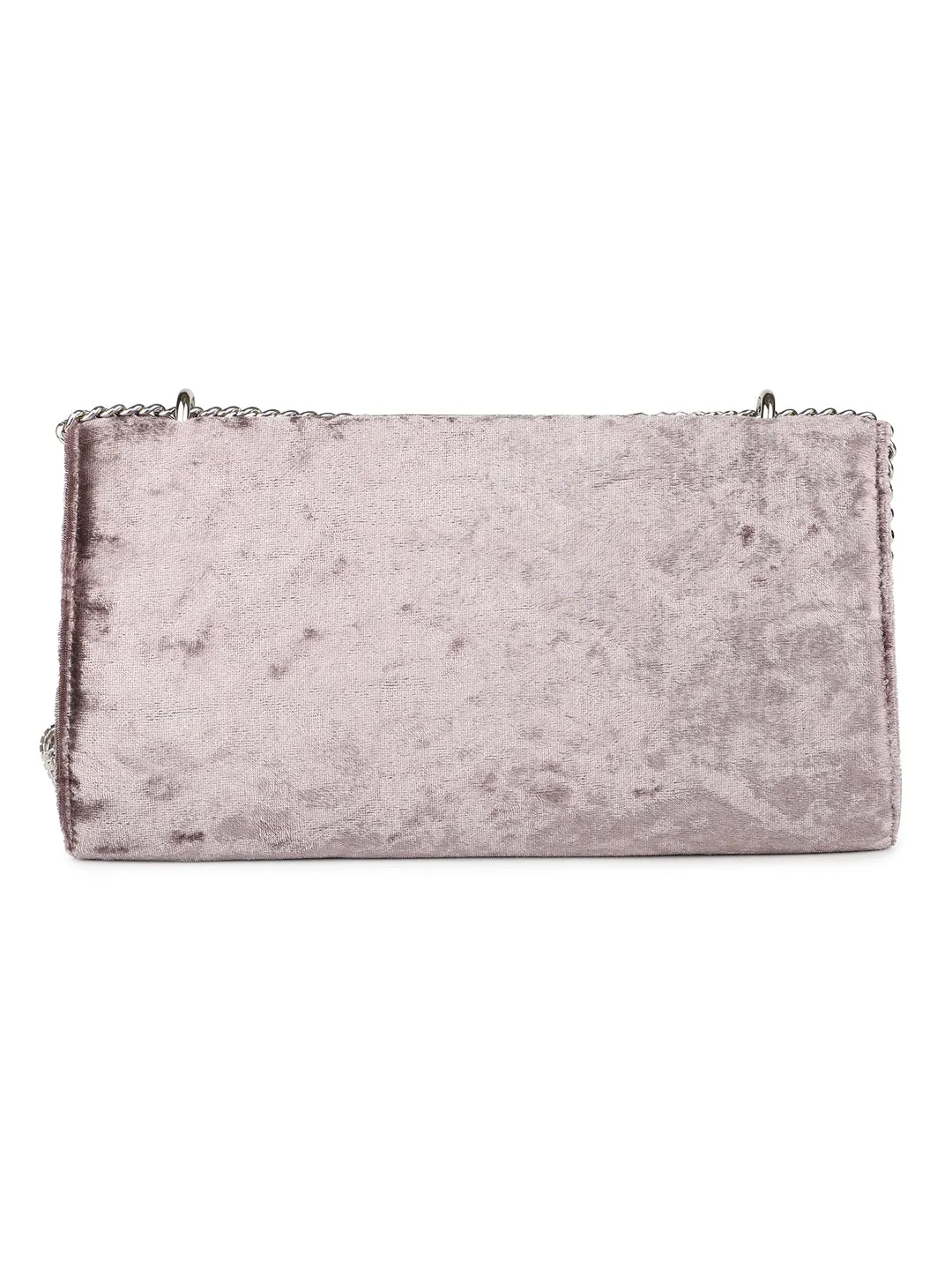 Women Gun Metal Box Clutch With Diamonds