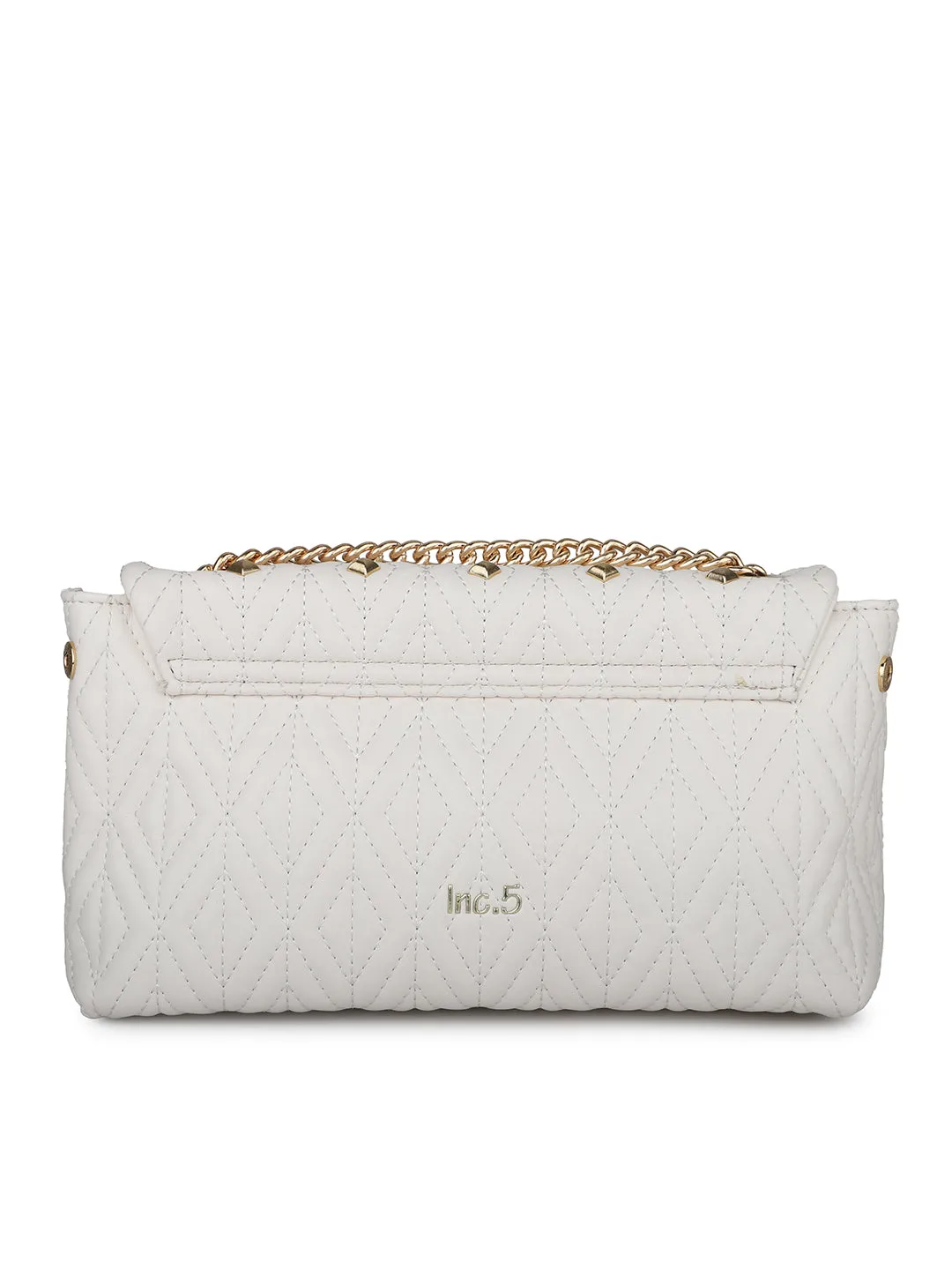 Women Off White Quilted Embellished Shoulder Bag