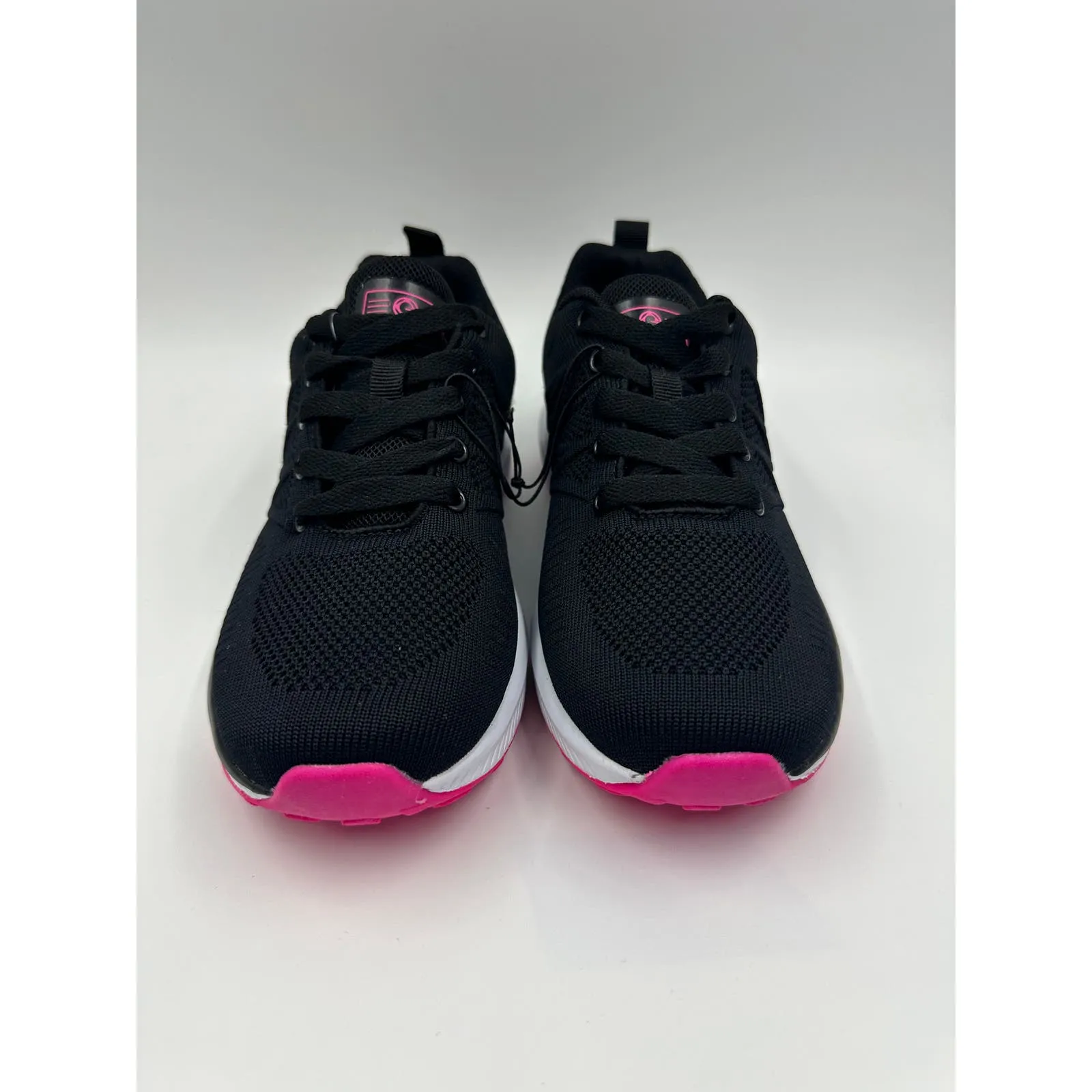 Women's Size 6, Black Running Sneaker w/ Pink Tread & Black to White Ombre Sole