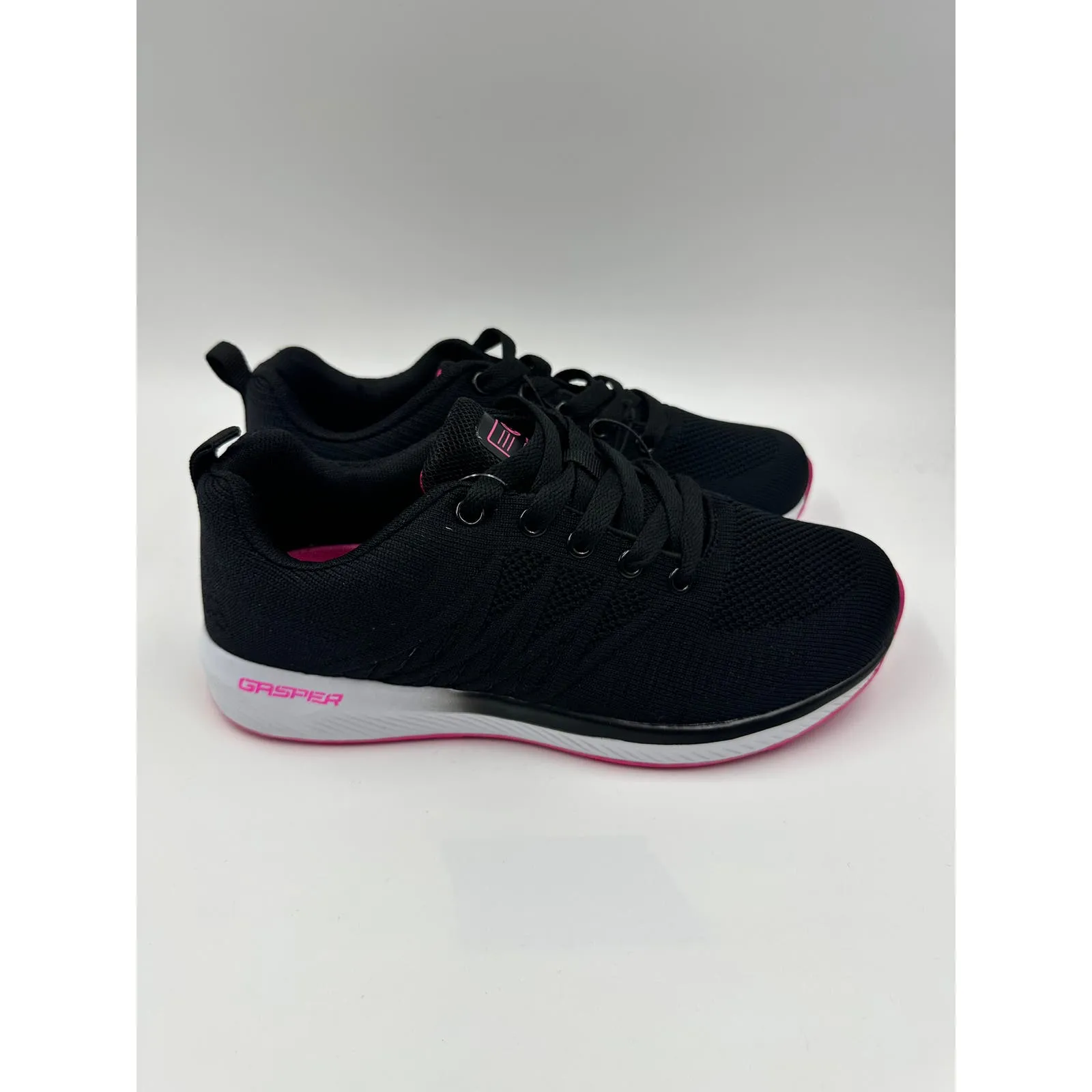 Women's Size 6, Black Running Sneaker w/ Pink Tread & Black to White Ombre Sole