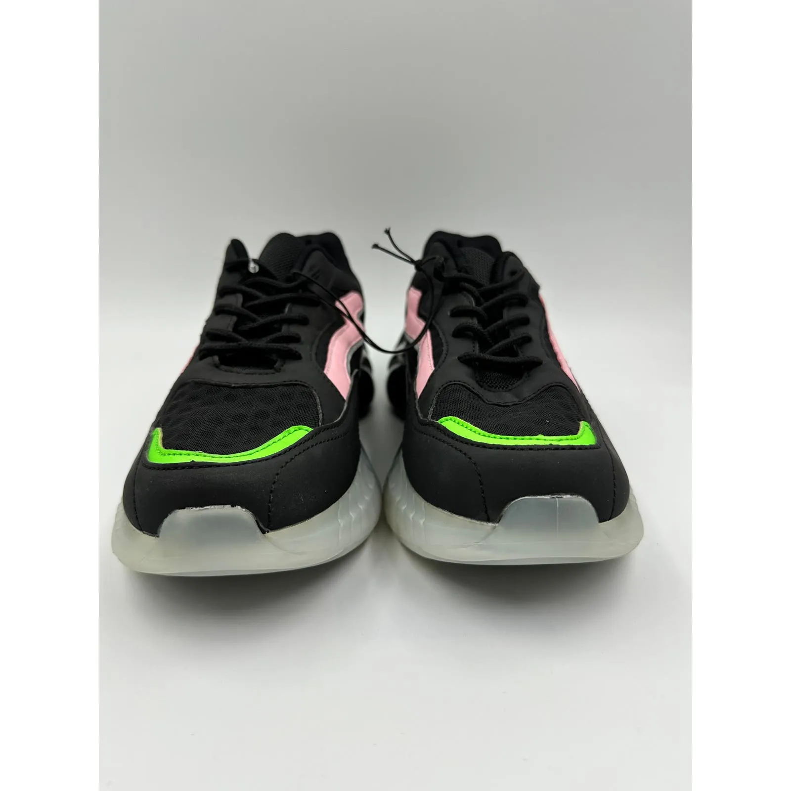 Women's Size 7.5, 90s Style Black Casual Sneaker with Pink and Green Accents